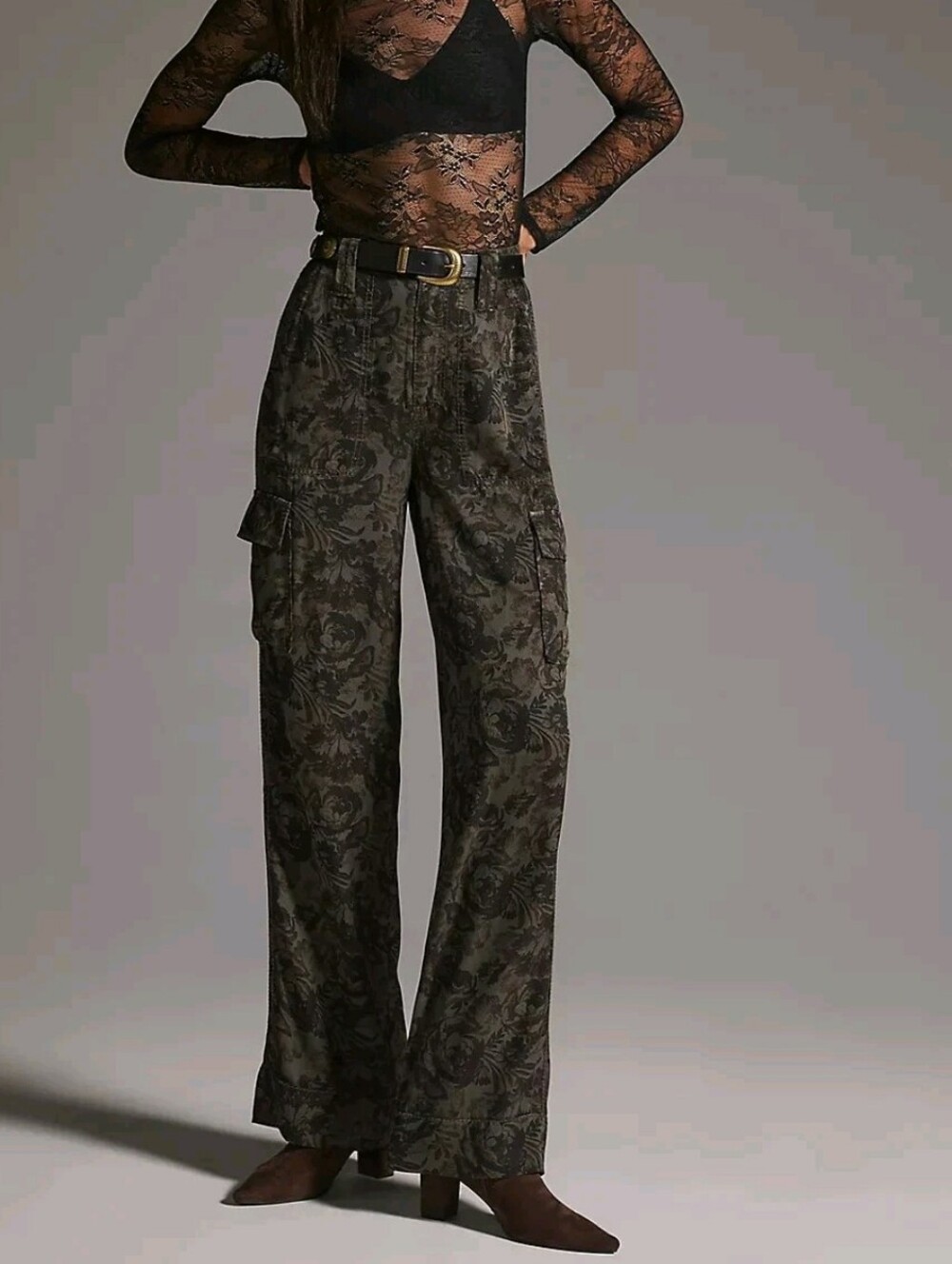 Anthropologie Marrakech Printed Twill Cargo Pants 25 Dark Olive